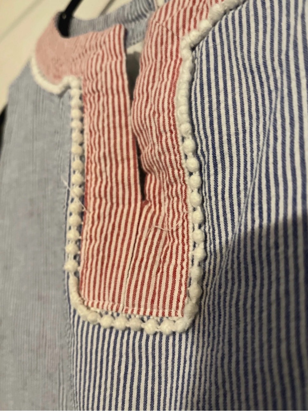 Girls' Sleeveless Blue Pinstripe Dress with Pink Trim - Picture 5 of 6
